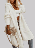 Ivy - Women's Long Hooded Knit Cardigan with Front Pockets