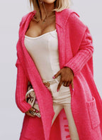 Ivy - Women's Long Hooded Knit Cardigan with Front Pockets