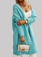 Ivy - Women's Long Hooded Knit Cardigan with Front Pockets