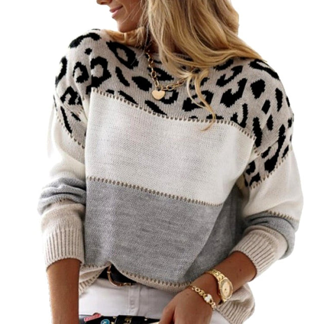 Jessica - Women's Leopard Print Panel Knit Sweater 6