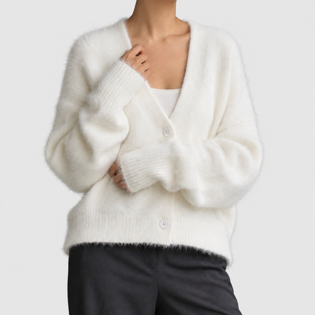 Jolie - Women's Button-Front Fuzzy Knit Cardigan