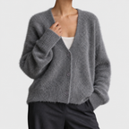 Jolie - Women's Button-Front Fuzzy Knit Cardigan