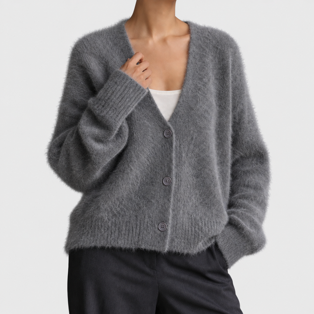 Jolie - Women's Button-Front Fuzzy Knit Cardigan