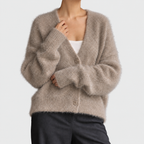 Jolie - Women's Button-Front Fuzzy Knit Cardigan
