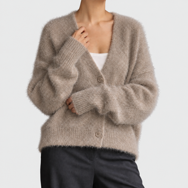Jolie - Women's Button-Front Fuzzy Knit Cardigan