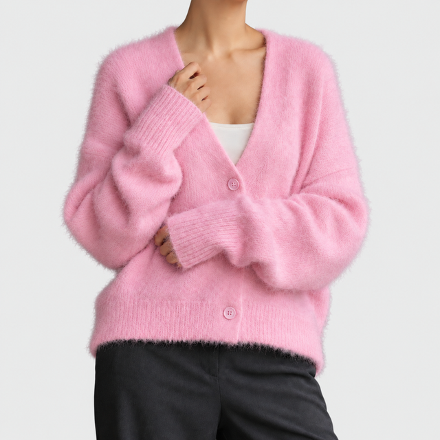 Jolie - Women's Button-Front Fuzzy Knit Cardigan