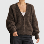 Jolie - Women's Button-Front Fuzzy Knit Cardigan