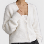 Jolie - Women's Button-Front Fuzzy Knit Cardigan