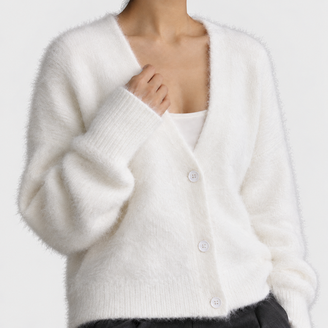 Jolie - Women's Button-Front Fuzzy Knit Cardigan