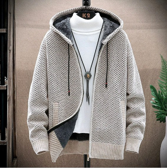 Joshua - Men's Chunky Knit Hooded Zip Jacket 4
