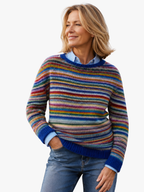 Kallista - Women's Multi-Stripe Crewneck Sweater with Ribbed Cuffs