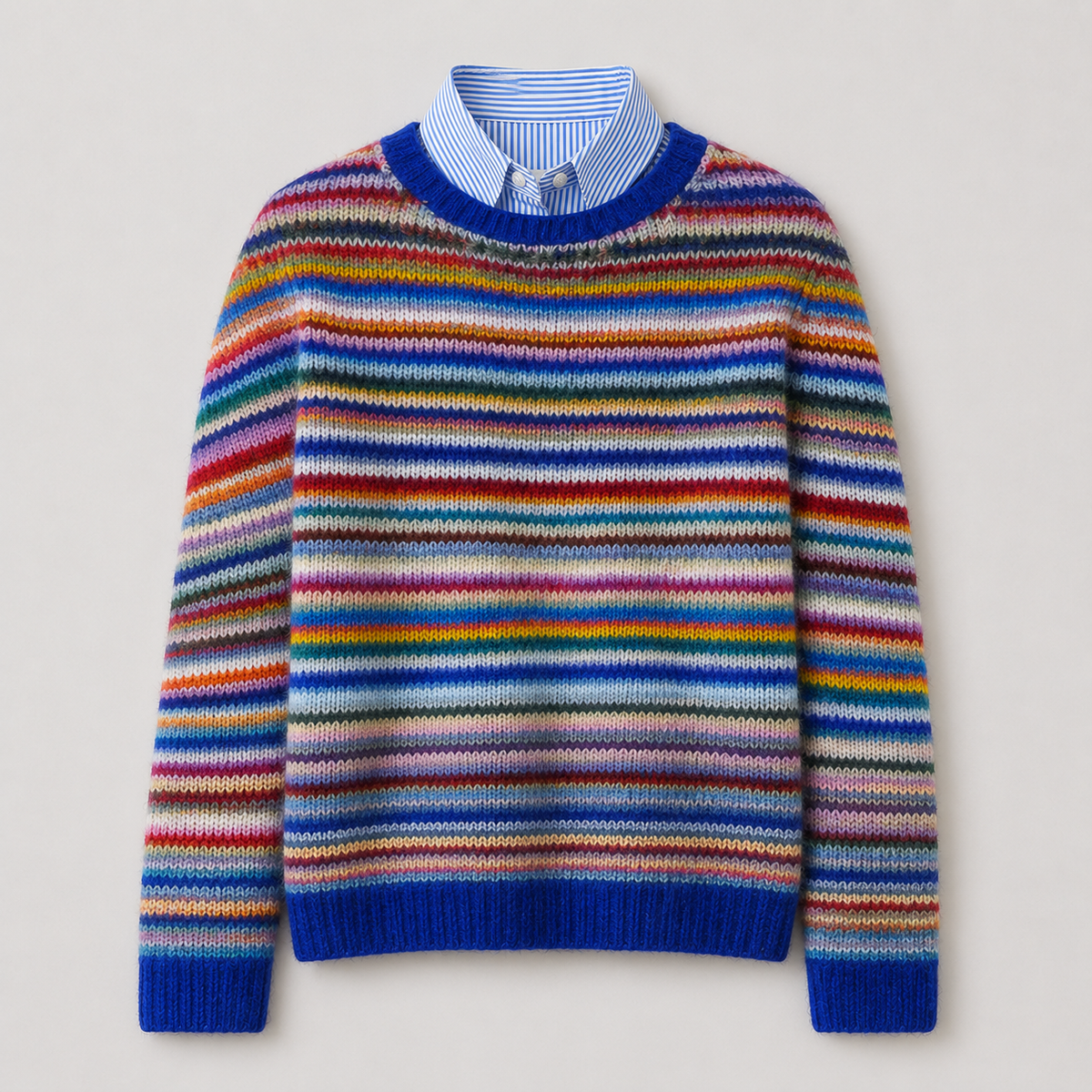 Kallista - Women's Multi-Stripe Crewneck Sweater with Ribbed Cuffs