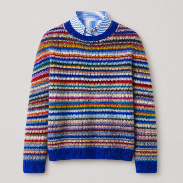 Kallista - Women's Multi-Stripe Crewneck Sweater with Ribbed Cuffs