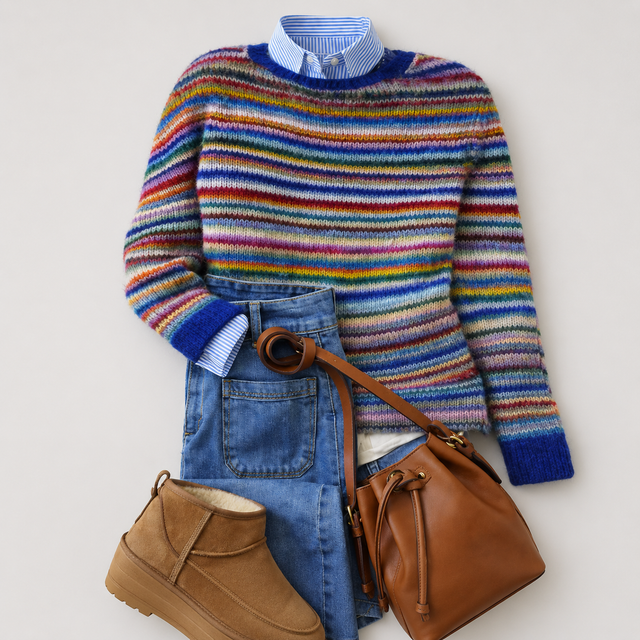 Kallista - Women's Multi-Stripe Crewneck Sweater with Ribbed Cuffs