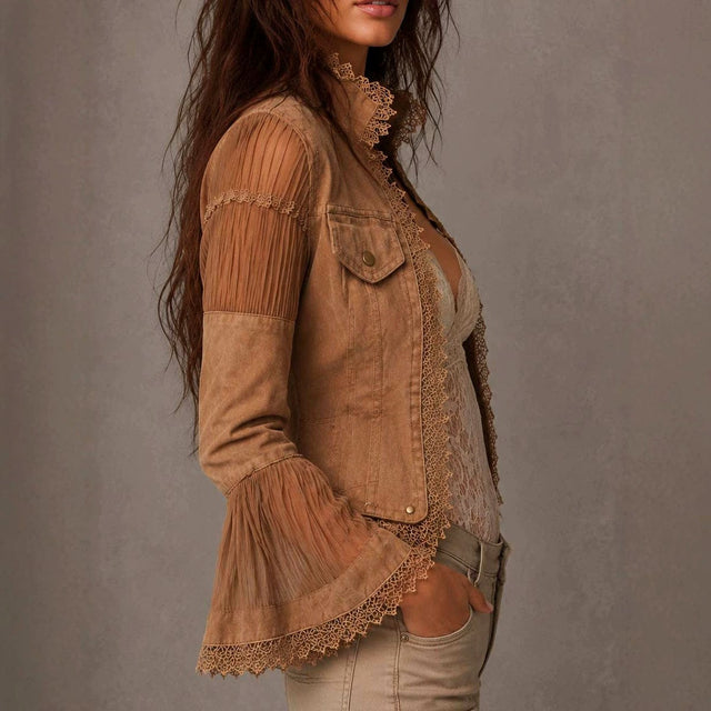 Kiara - Women's Lace-Trim Bell Sleeve Blazer
