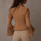 Kiara - Women's Lace-Trim Bell Sleeve Blazer