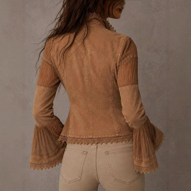 Kiara - Women's Lace-Trim Bell Sleeve Blazer