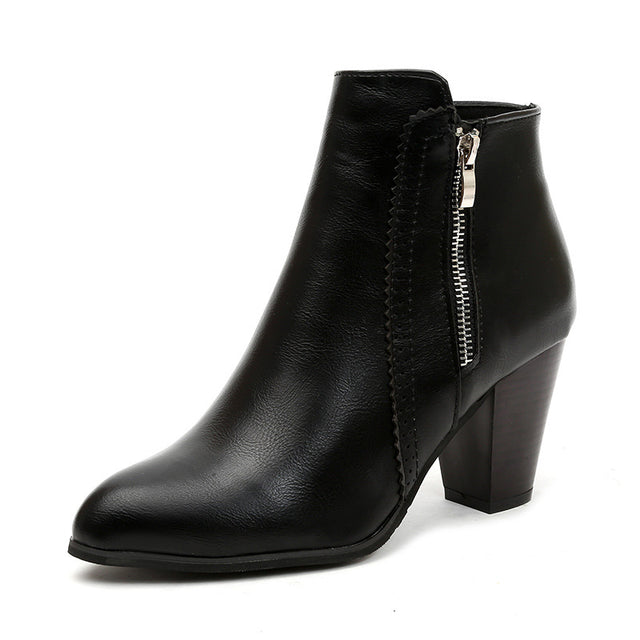 Kristin - Women’s Pointed Toe Zip Block Heel Boots 3