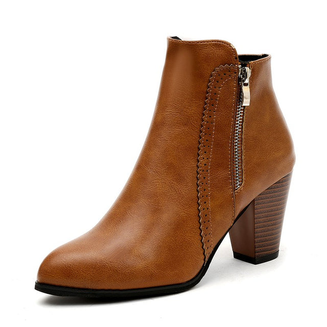 Kristin - Women’s Pointed Toe Zip Block Heel Boots 4