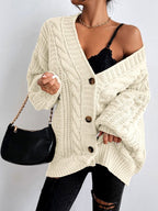 Lauren - Women's Textured Cable Knit Open-Front Cardigan 5