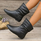 Leonora - Women's Slouched Mid-Calf Leather Boots