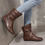 Leonora - Women's Slouched Mid-Calf Leather Boots