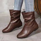Leonora - Women's Slouched Mid-Calf Leather Boots