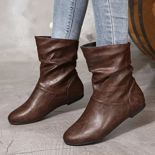 Leonora - Women's Slouched Mid-Calf Leather Boots