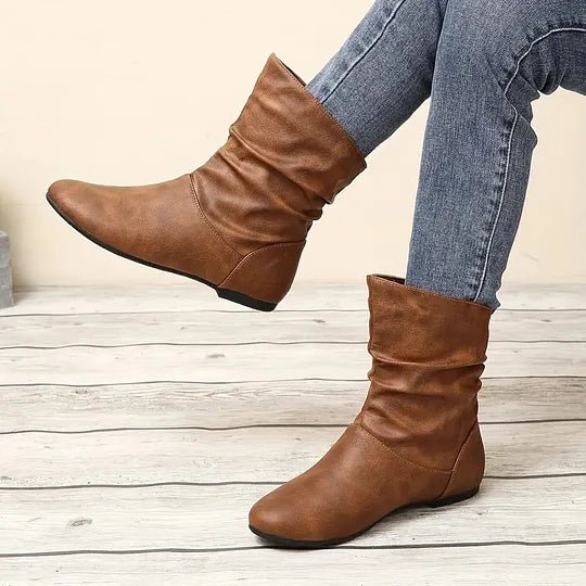 Leonora - Women's Slouched Mid-Calf Leather Boots