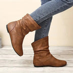 Leonora - Women's Slouched Mid-Calf Leather Boots