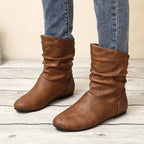Leonora - Women's Slouched Mid-Calf Leather Boots