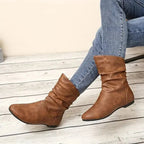 Leonora - Women's Slouched Mid-Calf Leather Boots