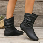 Leonora - Women's Slouched Mid-Calf Leather Boots