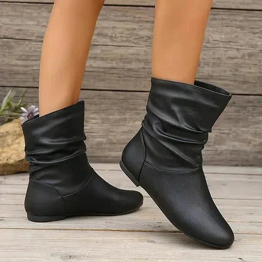 Leonora - Women's Slouched Mid-Calf Leather Boots