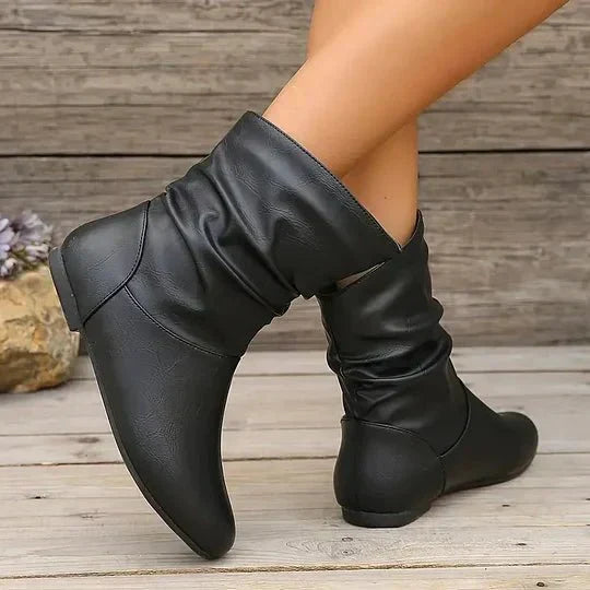 Leonora - Women's Slouched Mid-Calf Leather Boots