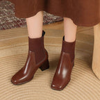 Lorraine - Women's Ribbed Chelsea Ankle Boots with Block Heel