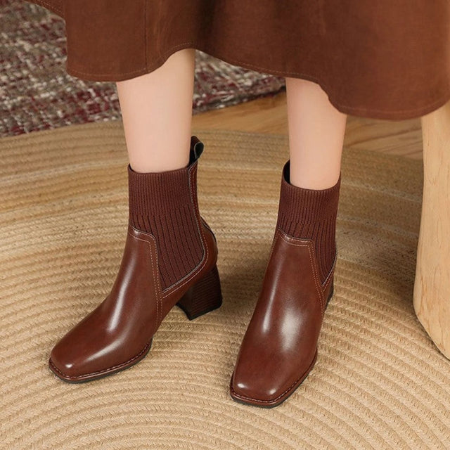 Lorraine - Women's Ribbed Chelsea Ankle Boots with Block Heel