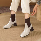 Lorraine - Women's Ribbed Chelsea Ankle Boots with Block Heel