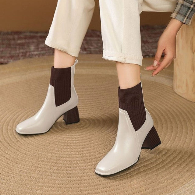 Lorraine - Women's Ribbed Chelsea Ankle Boots with Block Heel