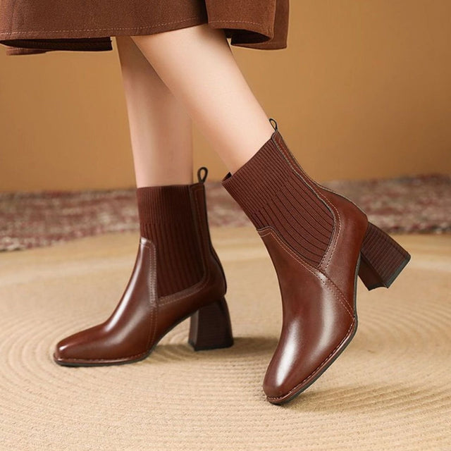 Lorraine - Women's Ribbed Chelsea Ankle Boots with Block Heel