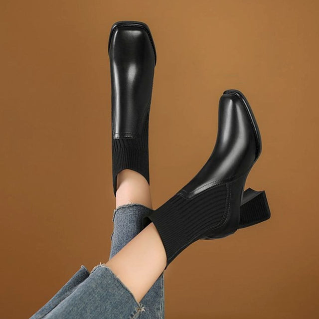 Lorraine - Women's Ribbed Chelsea Ankle Boots with Block Heel