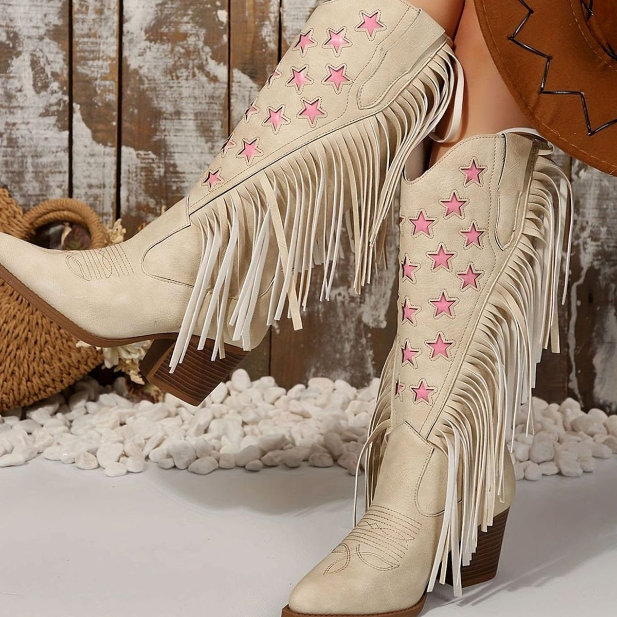 Marlene - Women's Fringe Western Boots with Star Embroidery