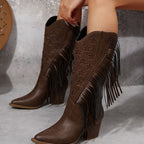 Marlene - Women's Fringe Western Boots with Star Embroidery