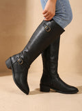 Marlowe - Women's Buckle Knee-High Boots with Block Heel