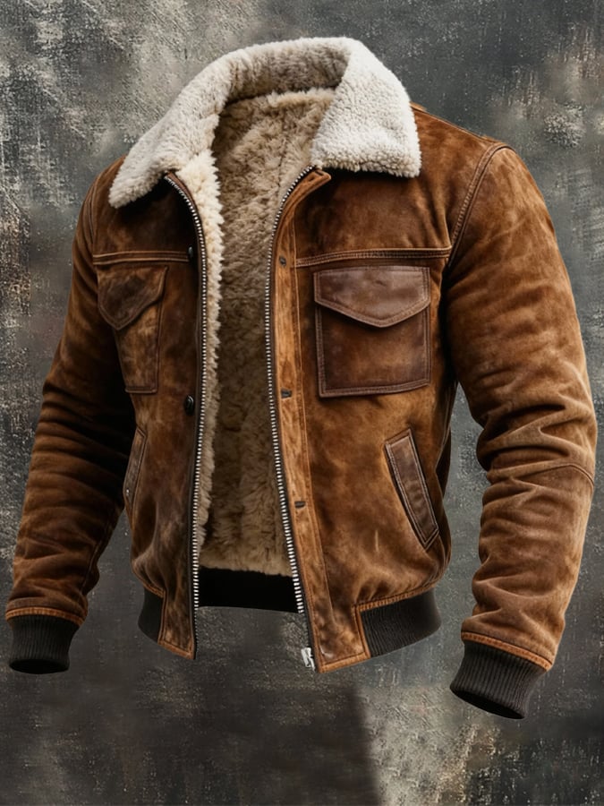 Mason - Men's Suede Sherpa-Lined Jacket with Chest Pockets