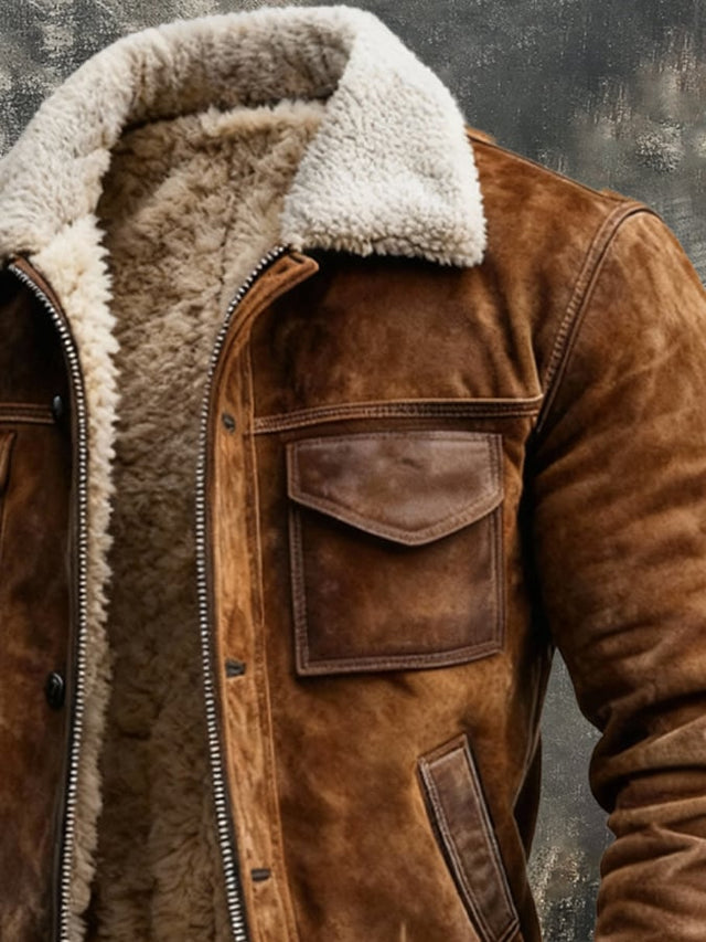 Mason - Men's Suede Sherpa-Lined Jacket with Chest Pockets