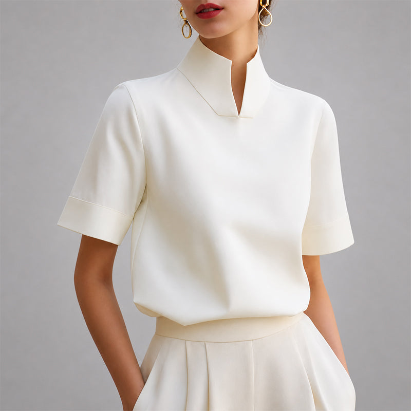 Matilda - Women's Mock Neck Split V-Cut Blouse
