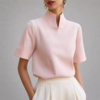 Matilda - Women's Mock Neck Split V-Cut Blouse