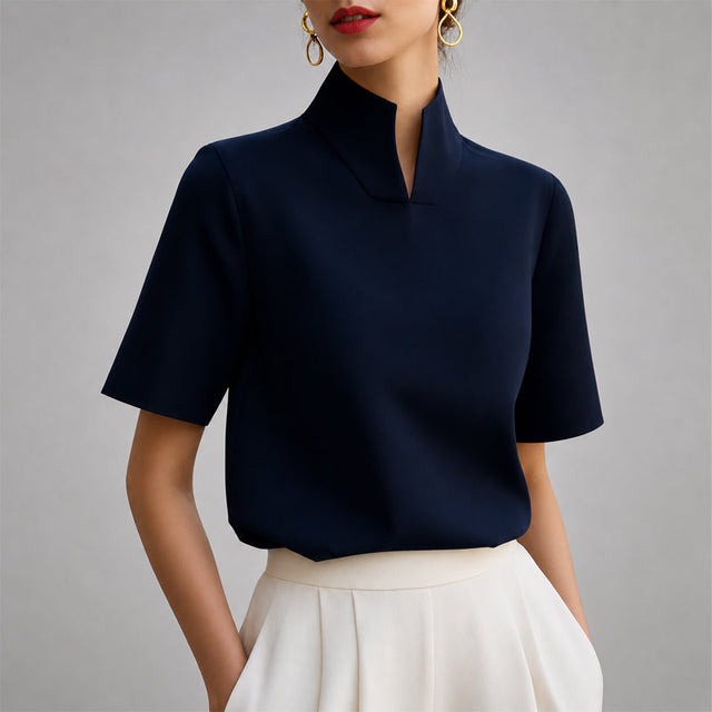 Matilda - Women's Mock Neck Split V-Cut Blouse