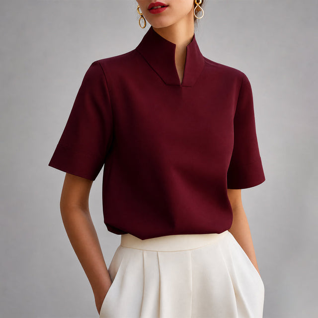 Matilda - Women's Mock Neck Split V-Cut Blouse